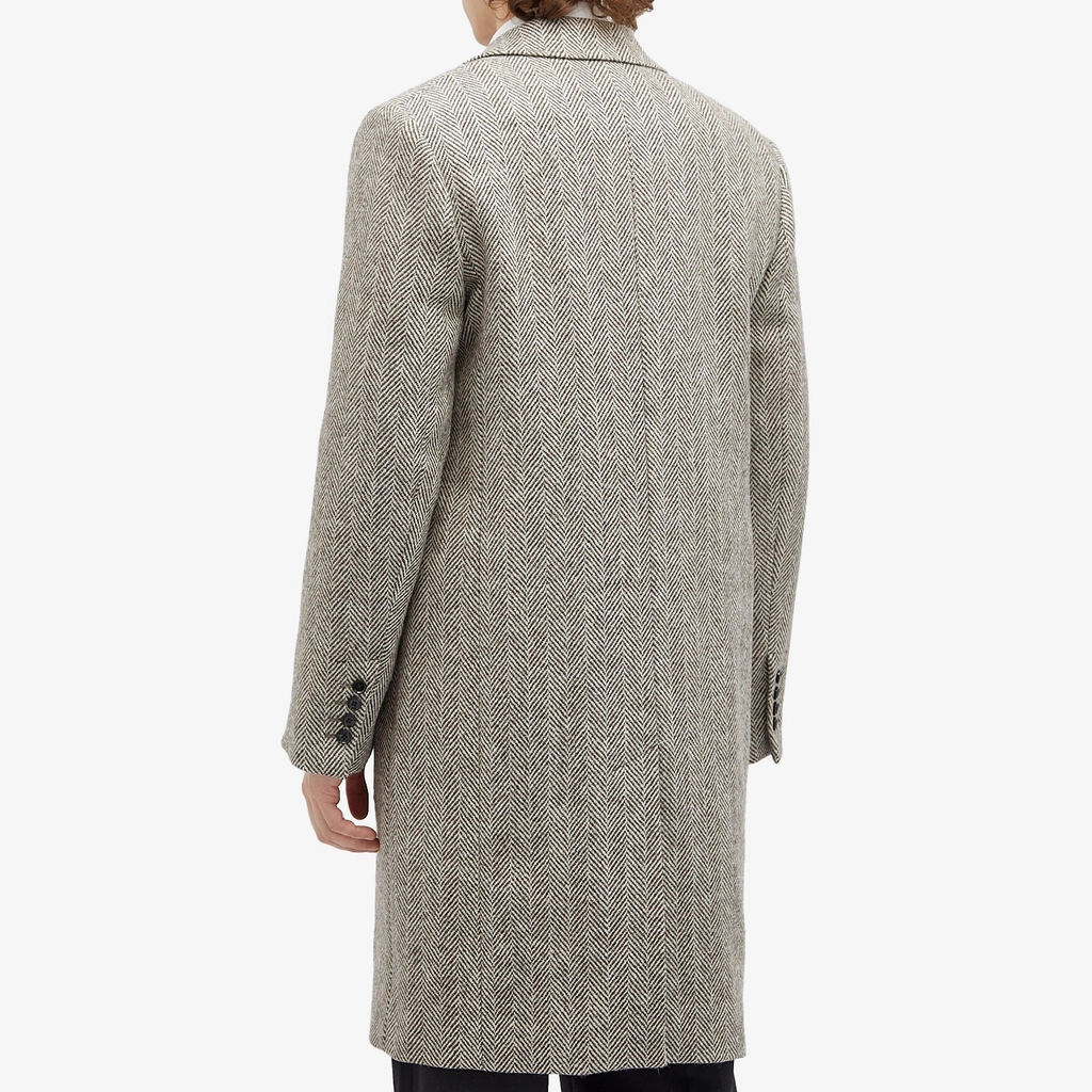 AMI Paris Men's Herringbone Two Button Overcoat Dark Coffe/Off White